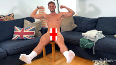 Straight Muscular & Hairy Josh Wanks his Huge Uncut Cock & Fires a Load of Cum!