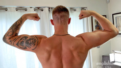 Young Muscular Rugby Hunk Shows off his Big Muscles & Massive Rock Hard Uncut Cock & Cums!